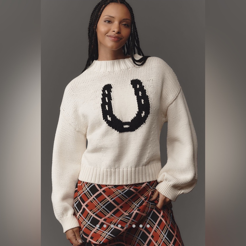 NWT Anthropologie The Pippa Mock Neck Sweater Maeve Icon Horseshoe equestrian 🐎 - Picture 5 of 10
